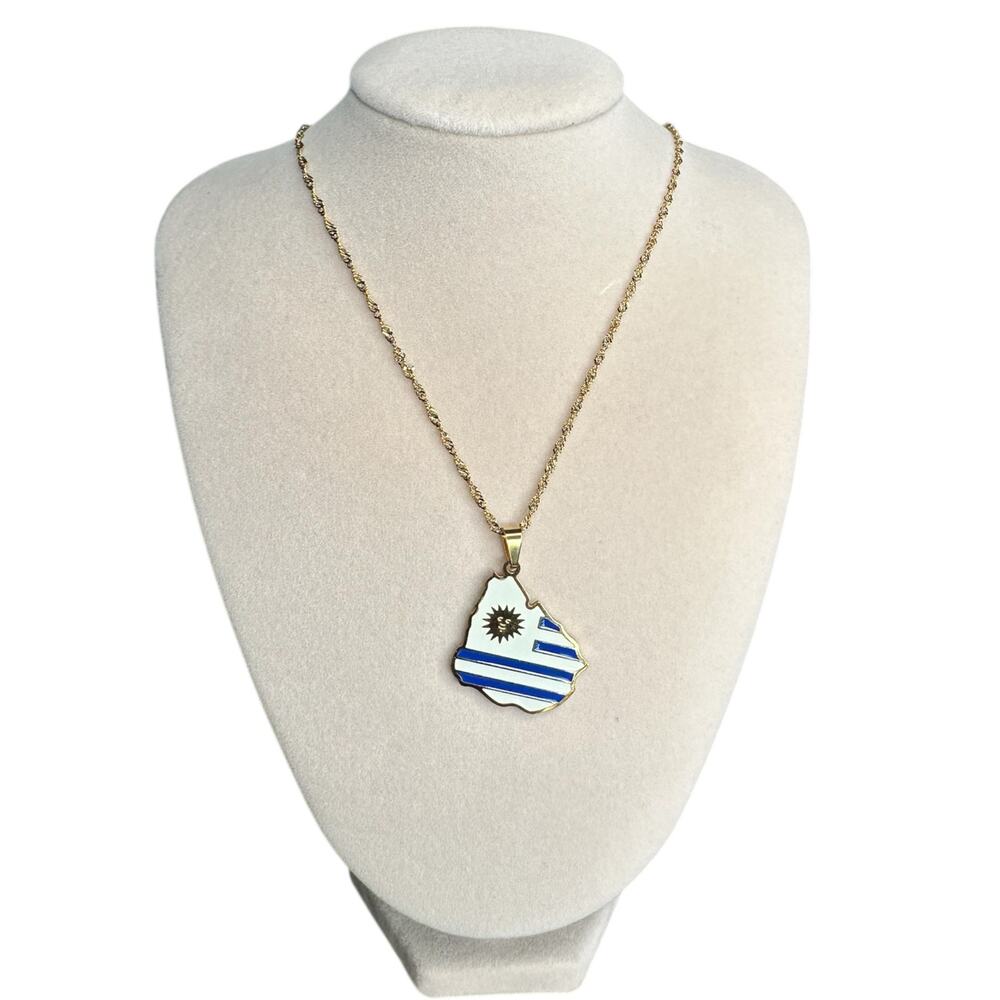 Uruguay Map Flag Pendant Necklace Gold Stainless Steel Unisex Gift Jewelry